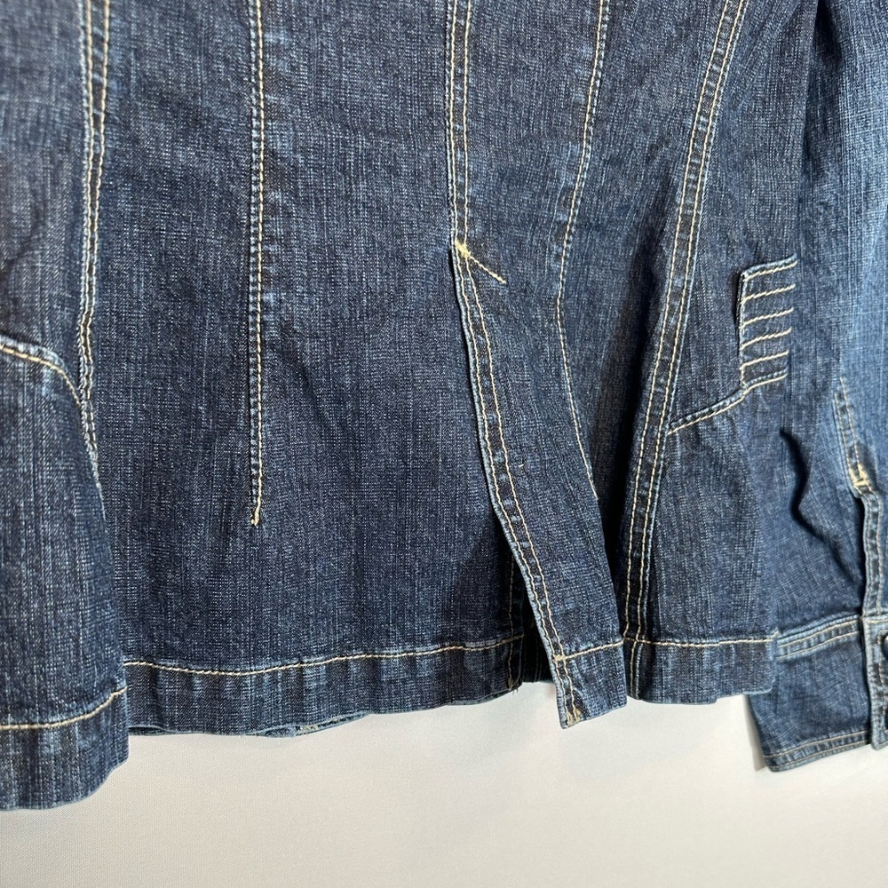 Azur Womens Size M Denim Jacket Blazer Coat Buttons Pockets Stitched Stretchy - Picture 8 of 14